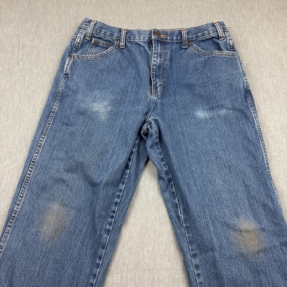 Dickies Jeans Mens 34X30 Fit 33X29 Blue Denim Work Wear Straight Leg Carpenter - Picture 2 of 16
